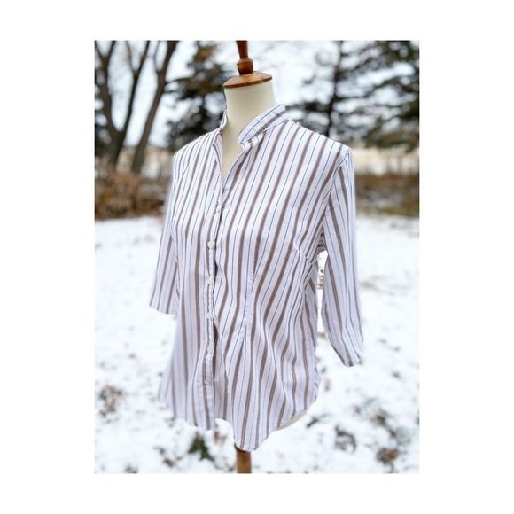 Y2K Maternity Shirt Business Casual Stripes Button - Picture 1 of 10